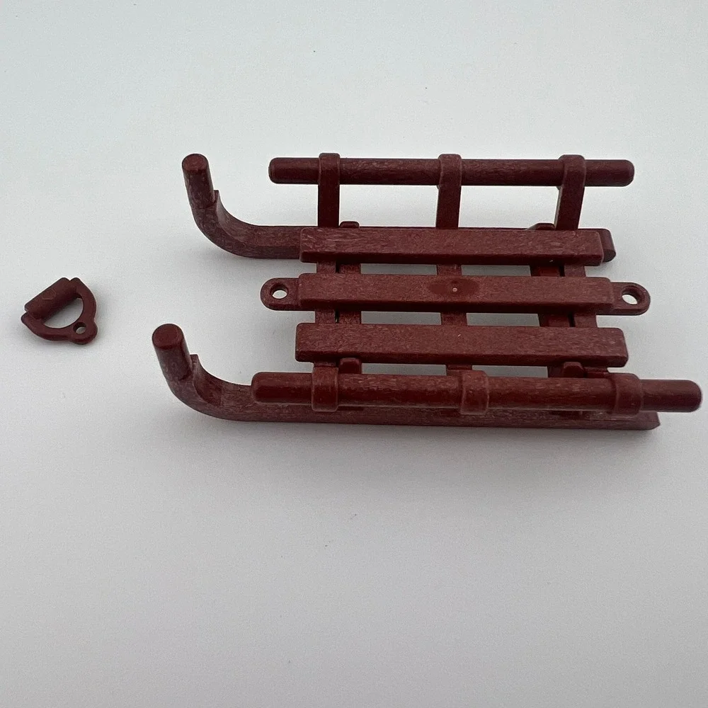 Vintage Playmobil Brown Sled Accessory w/ Handle Pull Rope Winter Scene NO ROPE